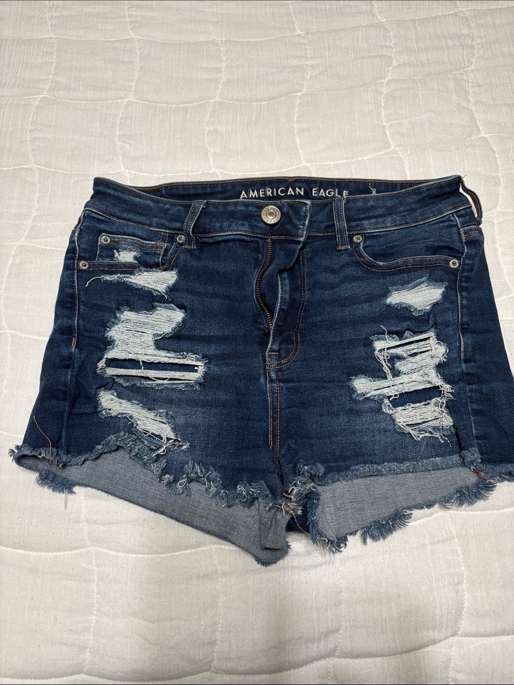 American Eagle Outfitters Dark Blue Distressed Denim Cutoff Shorts